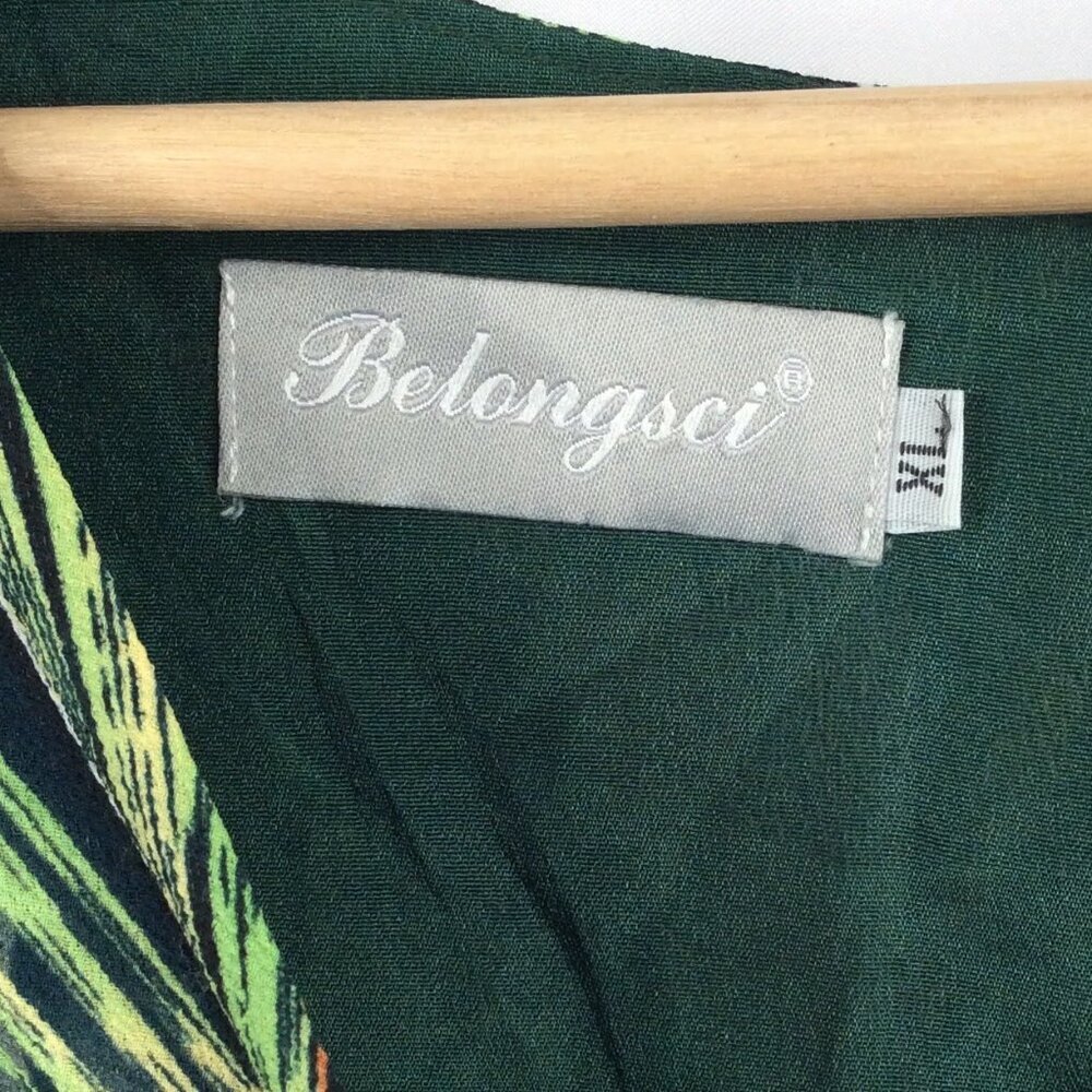 BELONGSCI Dress Womens Size XL Green Tropical Hawaiian Mini Ruffle Bell Sleeve - Picture 10 of 10